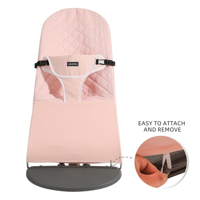 iGRATENS Fabric Seat for Bouncer - Baby Bjorn Bouncer Replacement Cover for Balance Soft & Bliss, 100% Cotton, Skin -Friendly, Machine Washable, Pink - Image 4